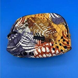 Vera Bradley Large Cosmetic Bag Painted Feathers,Toiletry Designer Zip  EUC